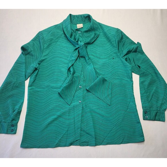 Pykettes Vintage Blouse Womens Large Retro Button Tie Neck long Sleeve Top - Picture 9 of 11